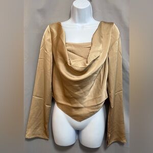 Rachel Zoe‎ Women's Gold Pullover Longsleeve Asymmetrical Silky Blouse Sz S NWT